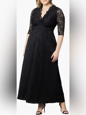 Kiyonna Maria Lace Evening Gown Maxi Dress Black Stretchy Lined Women’s 3X Plus